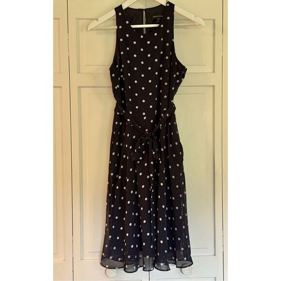 Banana republic sundress navy polka dot fit and flare chiffon dress 6petite - Picture 13 of 15